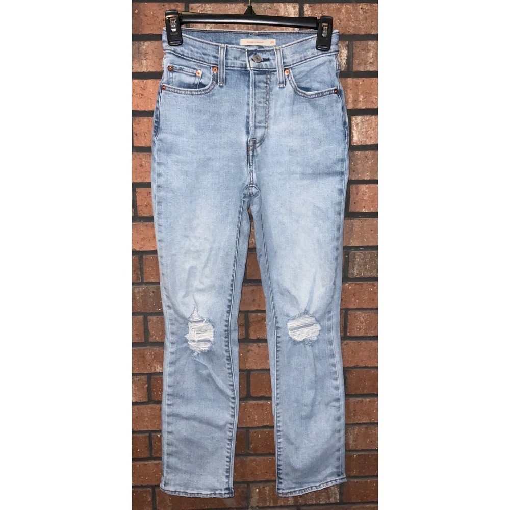 Levis Wedgie Straight Jeans Light Wash High Rise Button Fly Denim 24